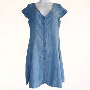 American Eagle Outfitters Button Through Juniors Blue Denim V-neck Midi Dress M